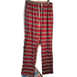 Iffei Man Large Red Gray Pajama Pant Drawstring Holiday Striped